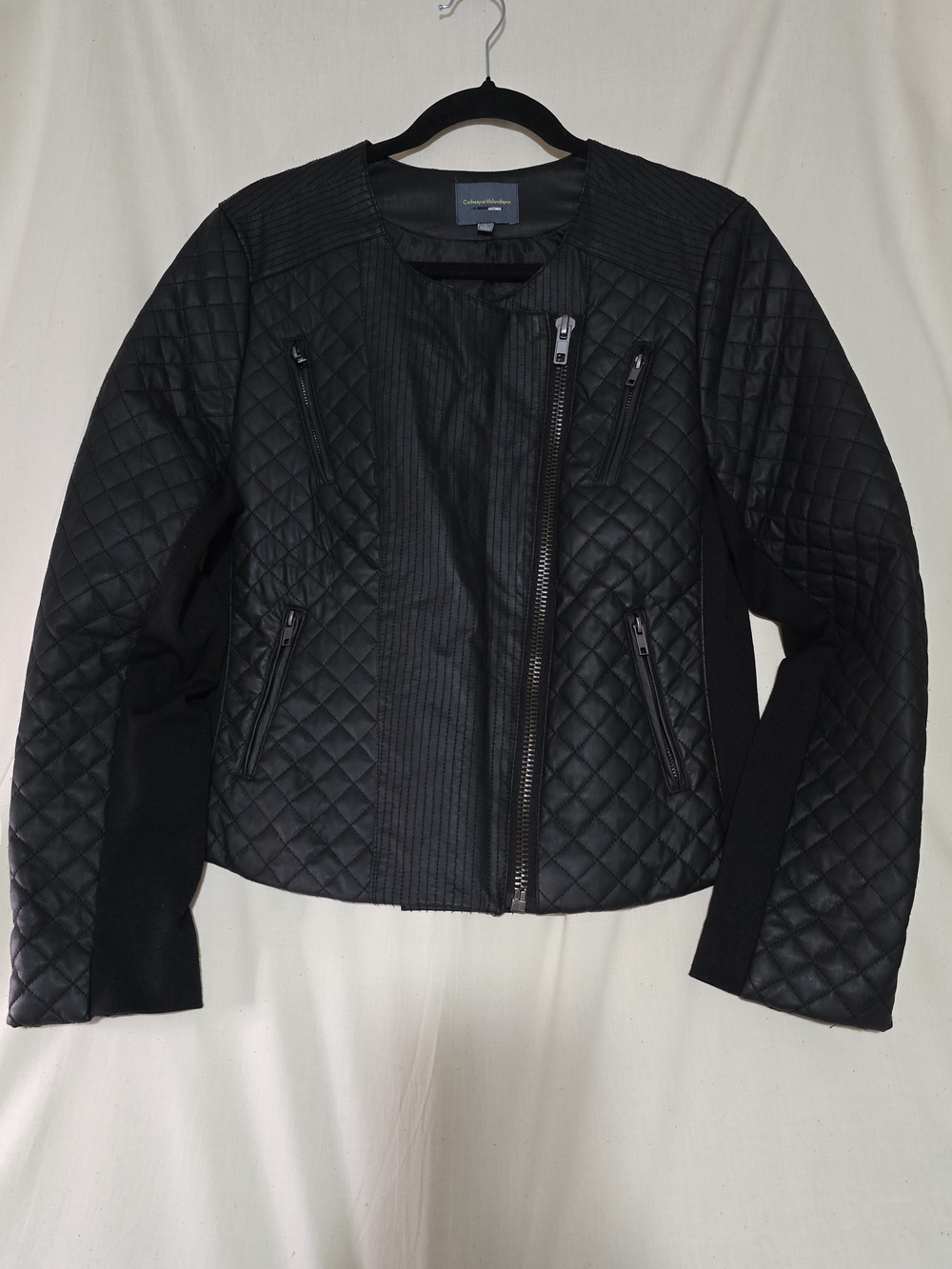 Catherine Malandrino Black Quilted Moto-Style Bomber Jacket